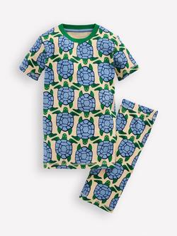 Mini Boden Kids' Short Printed Pyjama Set, Parchment Turtles, Parchment Turtles