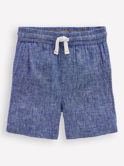 Mini Boden Kids' Linen Blend Drawstring Shorts, Chambray, Chambray