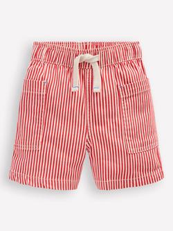 Mini Boden Kids' Cotton Pocket Shorts, Red Ticking, Red Ticking