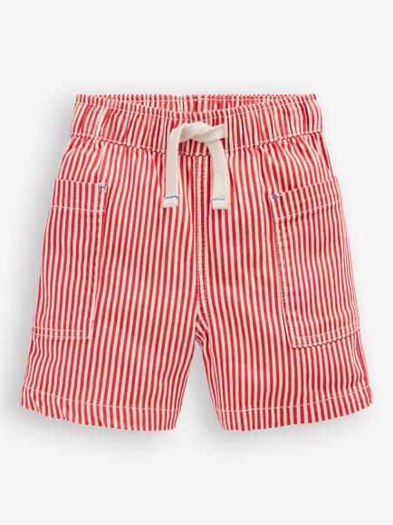 Mini Boden Kids' Cotton Pocket Shorts, Red Ticking, Red Ticking