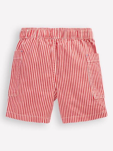 Mini Boden Kids' Cotton Pocket Shorts, Red Ticking - view 2, Red Ticking