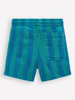 Mini Boden Kids' Cotton Stripe Double Cloth Shorts, Green Blue Stripe - view 2, Green Blue Stripe