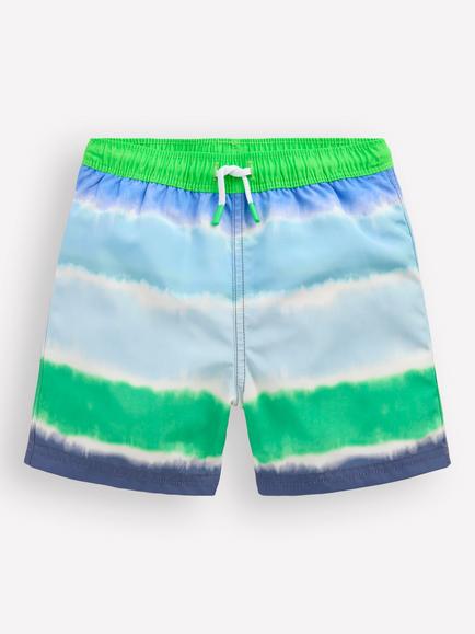 Mini Boden Kids' Stripe Swim Shorts, Blue Tie Dye
