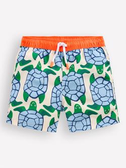 Mini Boden Kids' Swim Shorts, White Turtles Geo, White Turtles Geo