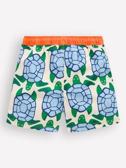 Mini Boden Kids' Swim Shorts, White Turtles Geo - view 2, White Turtles Geo