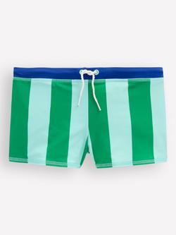 Mini Boden Kids' Swim Shorts, Blue/Green Stripe, Blue/Green Stripe