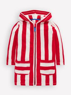 Mini Boden Kids' Zip Up Towelling Robe, Red Stripe, Red Stripe