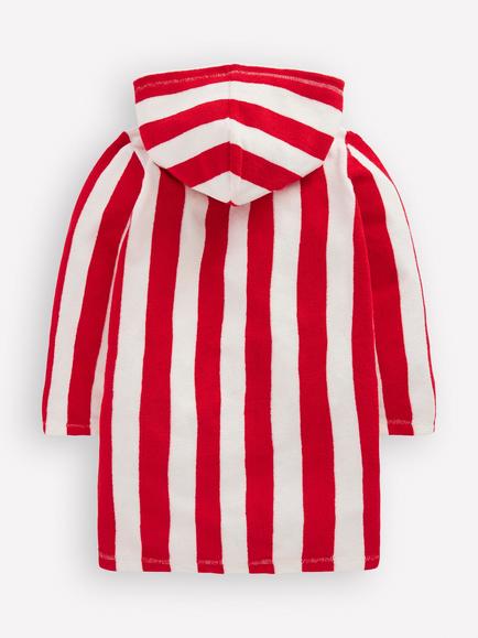 Mini Boden Kids' Zip Up Towelling Robe, Red Stripe - view 2, Red Stripe