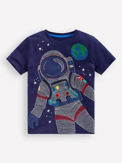 Mini Boden Kids' Glow Superstitch Spaceman T-Shirt, Medieval Blue, Medieval Blue