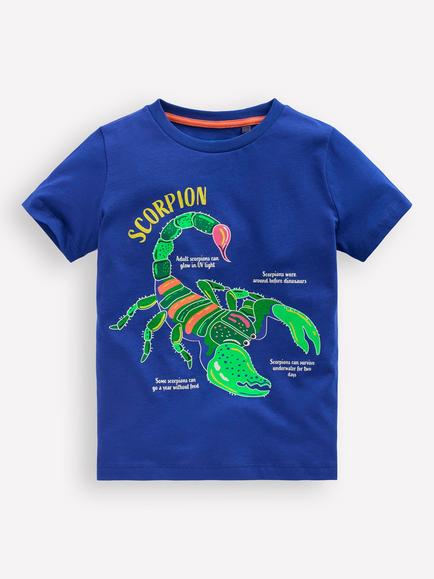 Mini Boden Kids' Glow In The Dark T-Shirt, Bright Blue Scorpion, Bright Blue Scorpion