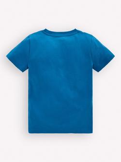 Mini Boden Kids' Cotton Linear Stitch T-Shirt, Blue Snorkel - view 2, Blue Snorkel