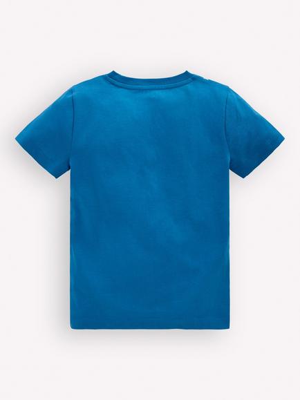 Mini Boden Kids' Cotton Linear Stitch T-Shirt, Blue Snorkel - view 2, Blue Snorkel
