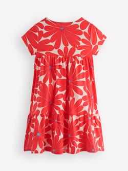 Mini Boden Kids' Ariel Cotton Floral Tiered Dress, Orange Giant Daisy - view 2, Orange Giant Daisy