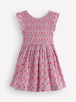 Mini Boden Kids' Bow Back Flutter Dress, Pink Cherries, Pink Cherries