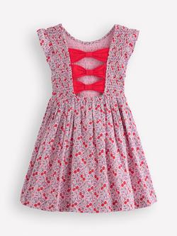 Mini Boden Kids' Bow Back Flutter Dress, Pink Cherries - view 2, Pink Cherries