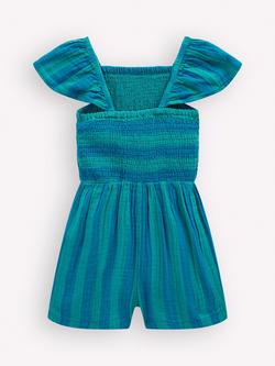 Mini Boden Kids' Cotton Stripe Double Cloth Playsuit, Aurora Blue Stripe - view 2, Aurora Blue Stripe