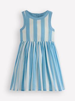 Mini Boden Kids' Harlow Cotton Novelty Back Dress, Blue Cherry Stripe, Blue Cherry Stripe
