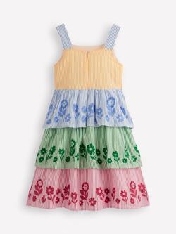 Mini Boden Kids' Cotton Embroidered Sundress, Hotchpotch Stripe - view 2, Hotchpotch Stripe