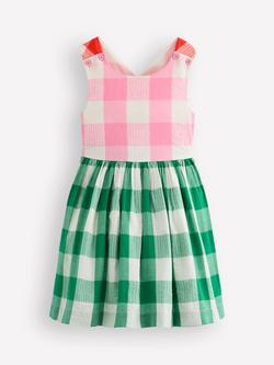 Mini Boden Kids' Harper Cotton Cross-Back Dress, Gingham Hotchpotch, Gingham Hotchpotch