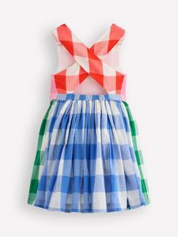 Mini Boden Kids' Harper Cotton Cross-Back Dress, Gingham Hotchpotch - view 2, Gingham Hotchpotch
