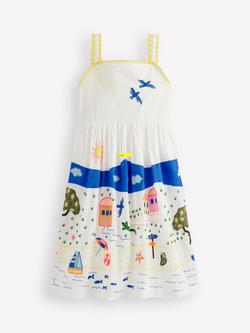 Mini Boden Kids' Cotton Embroidered Sundress, Ivory Outdoor Scene, Ivory Outdoor Scene