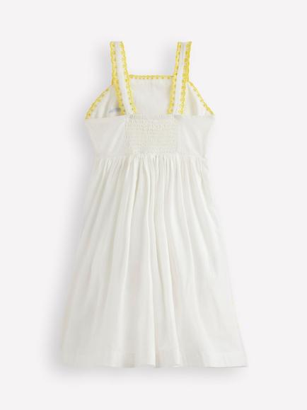 Mini Boden Kids' Cotton Embroidered Sundress, Ivory Outdoor Scene - view 2, Ivory Outdoor Scene