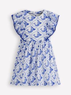 Mini Boden Kids' Cotton Wing Sleeve Dress, Ivory Mermaid Toile, Ivory Mermaid Toile