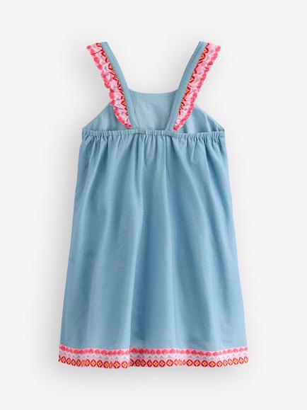 Mini Boden Kids' Cotton Ruffle Strap Sundress, Blue Floral - view 2, Blue Floral