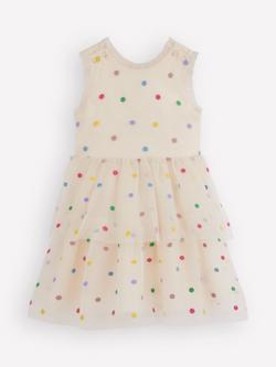 Mini Boden Kids' Cotton Tiered Occasion Dress, Ivory Spot, Ivory Spot