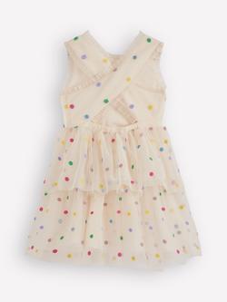 Mini Boden Kids' Cotton Tiered Occasion Dress, Ivory Spot - view 2, Ivory Spot