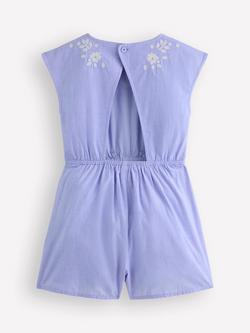 Mini Boden Kids' Cotton Tie Waist Playsuit, Denim Embroidery - view 2, Denim Embroidery