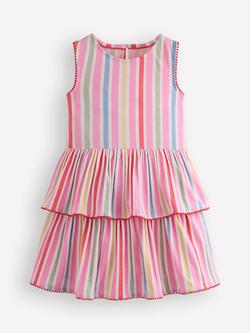 Mini Boden Kids' Sleeveless Tiered Jersey Dress, Pink Stripe, Pink Stripe