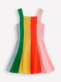 Mini Boden Kids' Cotton Woven Panel Dress, Multi Rainbow, Multi Rainbow