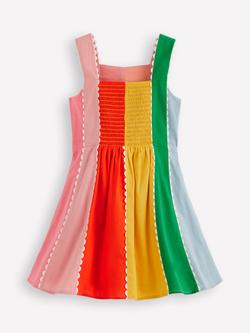 Mini Boden Kids' Cotton Woven Panel Dress, Multi Rainbow - view 2, Multi Rainbow