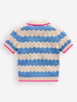 Mini Boden Kids' Pointelle Knit Short Sleeve Polo Top, Wave Blue/Ecru Marl - view 2, Wave Blue/Ecru Marl