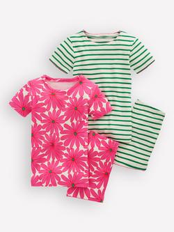 Mini Boden Kids' Short Pyjama Set, Pack of 2, Pink Flower, Pink Flower