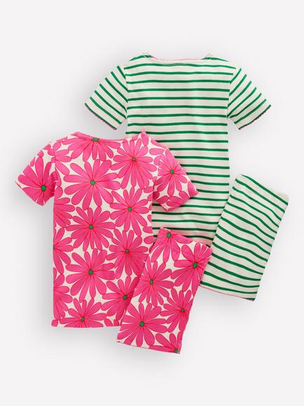 Mini Boden Kids' Short Pyjama Set, Pack of 2, Pink Flower - view 2, Pink Flower