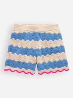 Mini Boden Kids' Pointelle Knit Shorts, Wave Blue/Ecru Marl, Wave Blue/Ecru Marl