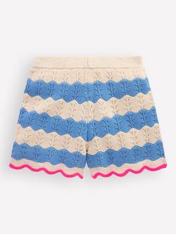 Mini Boden Kids' Pointelle Knit Shorts, Wave Blue/Ecru Marl - view 2, Wave Blue/Ecru Marl