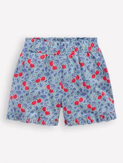 Mini Boden Kids' Cotton Ruffle Shorts, Blue Cherry Vine, Blue Cherry Vine