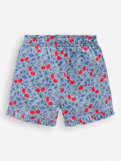 Mini Boden Kids' Cotton Ruffle Shorts, Blue Cherry Vine - view 2, Blue Cherry Vine