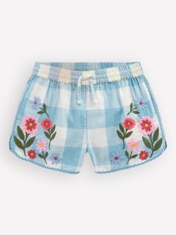 Mini Boden Kids' Cotton Pull-On Shorts, Blue Gingham, Blue Gingham