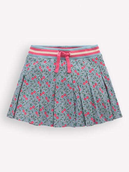 Mini Boden Kids' Cotton Jersey Pleated Skort, Blue Cherries, Blue Cherries