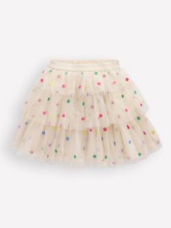 Mini Boden Kids' Tulle Tiered Skirt, Ivory Multi Spot, Ivory Multi Spot