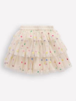 Mini Boden Kids' Tulle Tiered Skirt, Ivory Multi Spot - view 2, Ivory Multi Spot