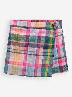 Mini Boden Linen Blend Check Wrap Skort, Multi, Multi