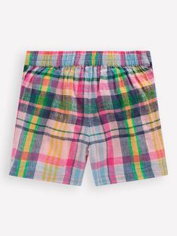 Mini Boden Linen Blend Check Wrap Skort, Multi - view 2, Multi