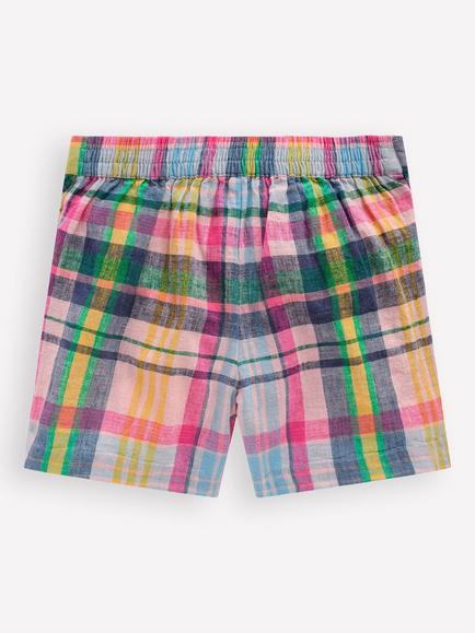 Mini Boden Linen Blend Check Wrap Skort, Multi - view 2, Multi
