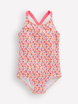 Mini Boden Kids' Printed Cross Back Swimsuit, Papyrus Ditsy Floral, Papyrus Ditsy Floral