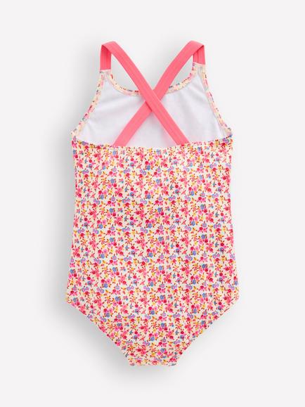 Mini Boden Kids' Printed Cross Back Swimsuit, Papyrus Ditsy Floral - view 2, Papyrus Ditsy Floral